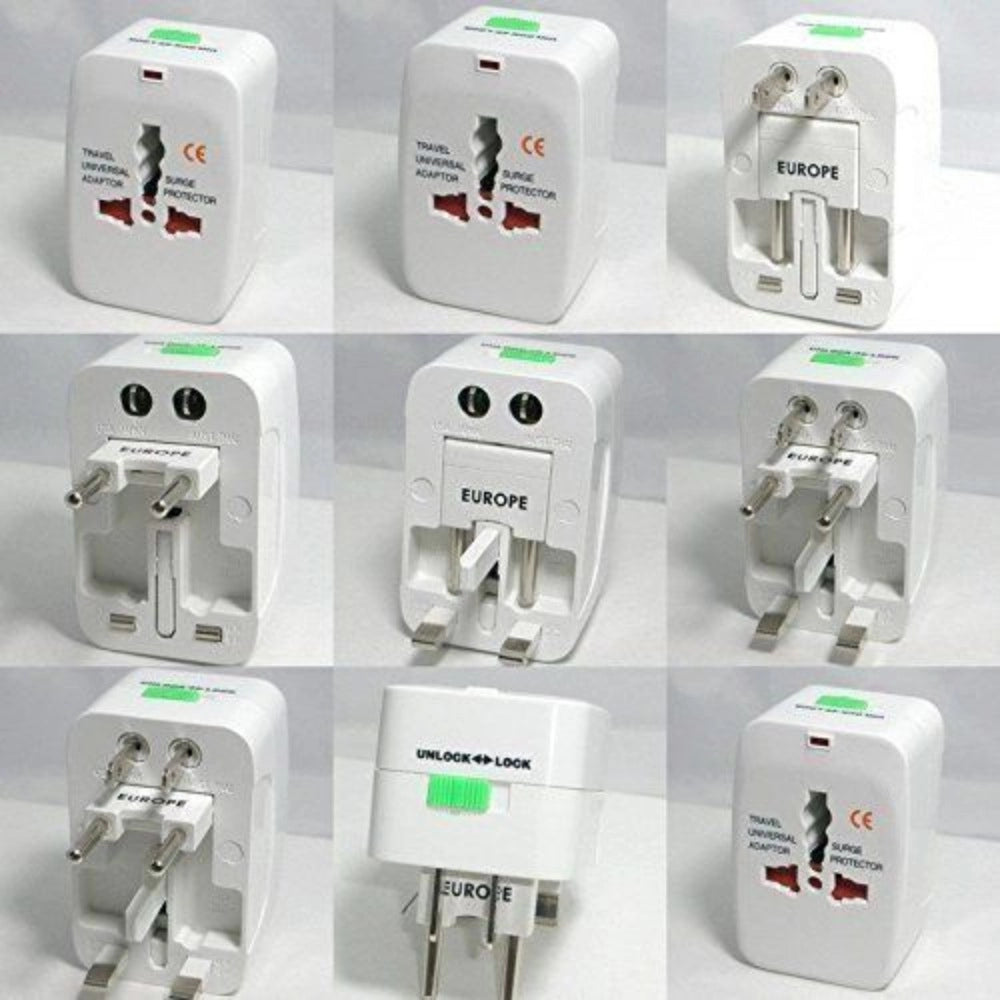 Universal Travel Adapter with 125V 6A, 250V Surge_Spike Protected Electrical Plug White (White)