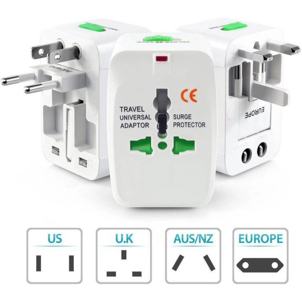 Universal Travel Adapter with 125V 6A, 250V Surge_Spike Protected Electrical Plug White (White)