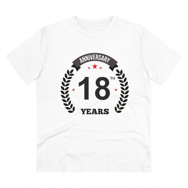 Men's PC Cotton 18th Anniversary Printed T Shirt (Color: White, Thread Count: 180GSM)