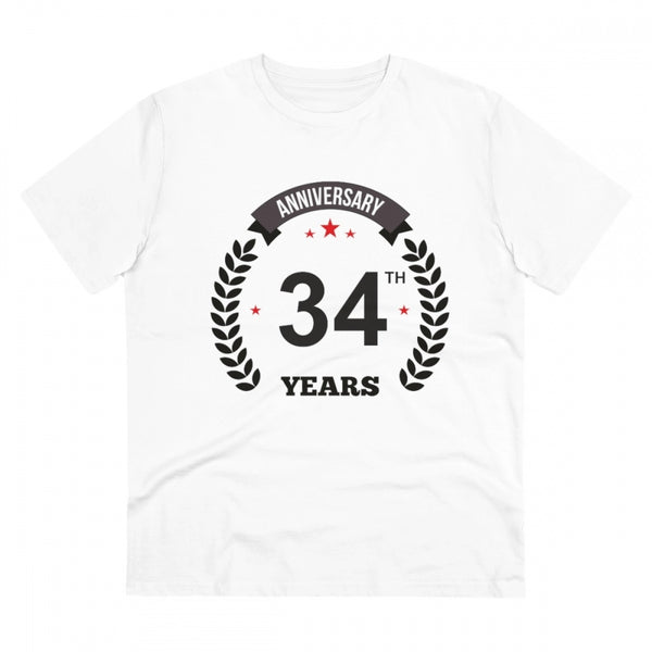 Men's PC Cotton 34th Anniversary Printed T Shirt (Color: White, Thread Count: 180GSM)