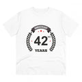 Men's PC Cotton 42nd Anniversary Printed T Shirt (Color: White, Thread Count: 180GSM)