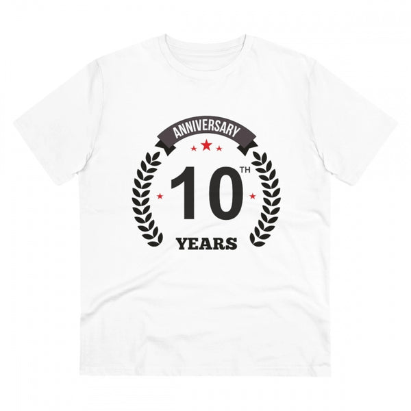 Men's PC Cotton 10th Anniversary Printed T Shirt (Color: White, Thread Count: 180GSM)