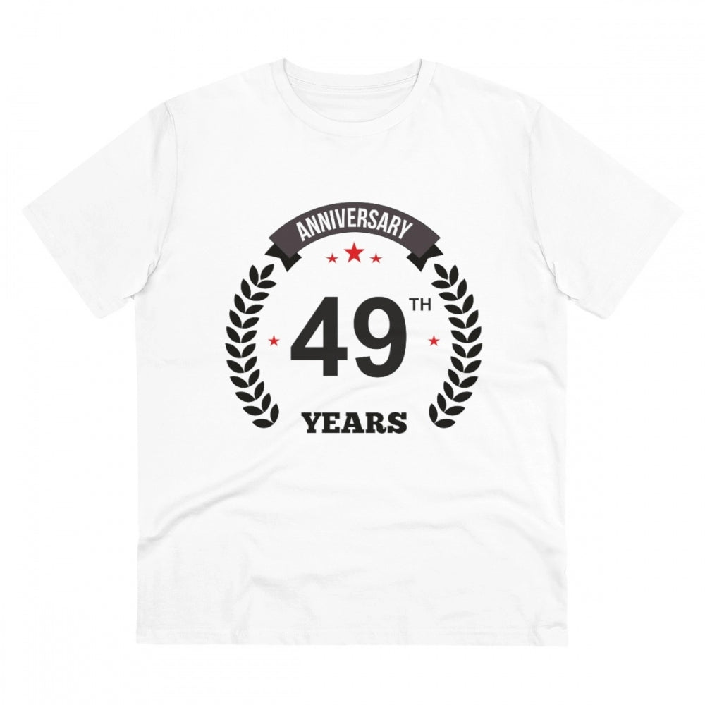 Men's PC Cotton 49th Anniversary Printed T Shirt (Color: White, Thread Count: 180GSM)