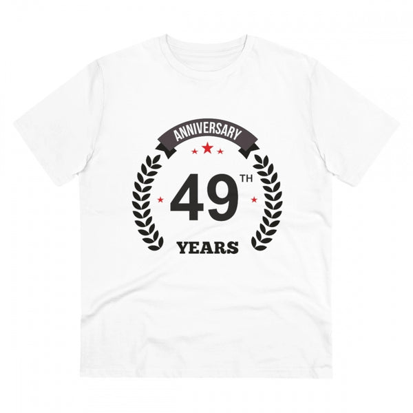 Men's PC Cotton 49th Anniversary Printed T Shirt (Color: White, Thread Count: 180GSM)