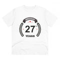Men's PC Cotton 27th Anniversary Printed T Shirt (Color: White, Thread Count: 180GSM)
