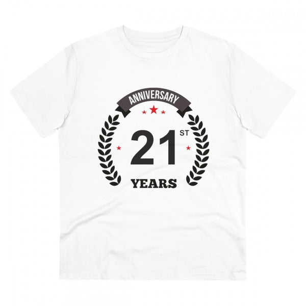 Men's PC Cotton 21st Anniversary Printed T Shirt (Color: White, Thread Count: 180GSM)