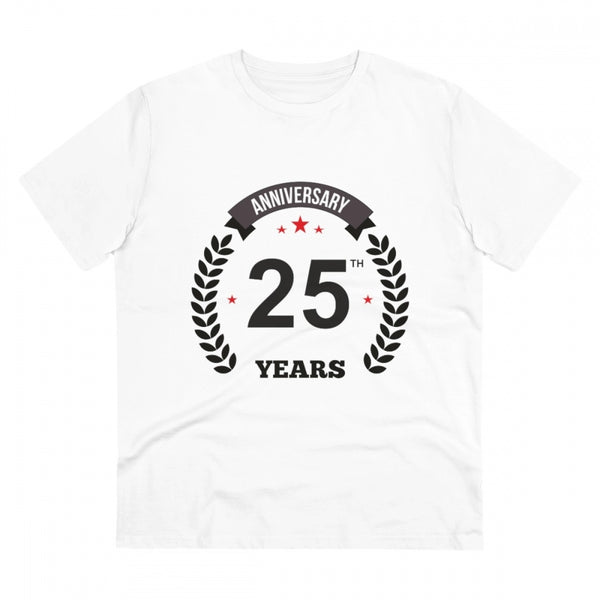 Men's PC Cotton 25th Anniversary Printed T Shirt (Color: White, Thread Count: 180GSM)