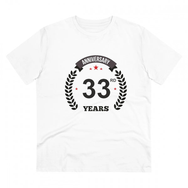 Men's PC Cotton 33rd Anniversary Printed T Shirt (Color: White, Thread Count: 180GSM)
