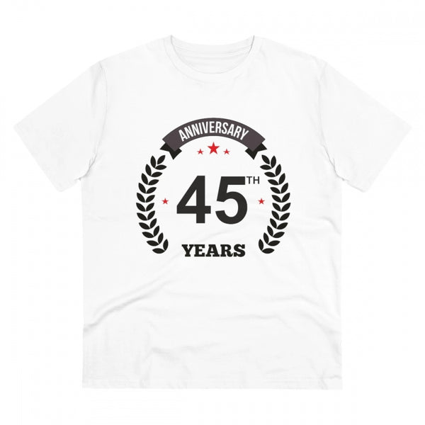 Men's PC Cotton 45th Anniversary Printed T Shirt (Color: White, Thread Count: 180GSM)