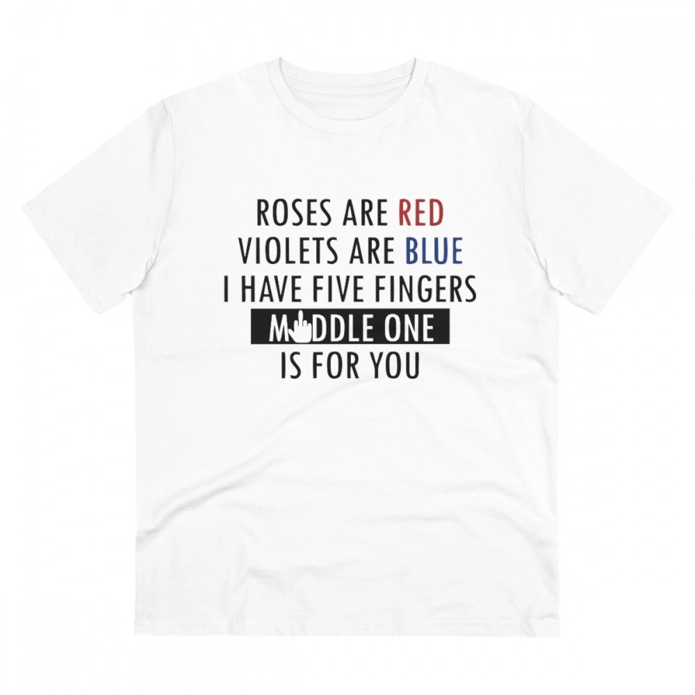Men's PC Cotton Roses Are Red Printed T Shirt (Color: White, Thread Count: 180GSM)