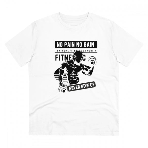 Men's PC Cotton Gym No Pain No Gain Never Give Up Printed T Shirt (Color: White, Thread Count: 180GSM)