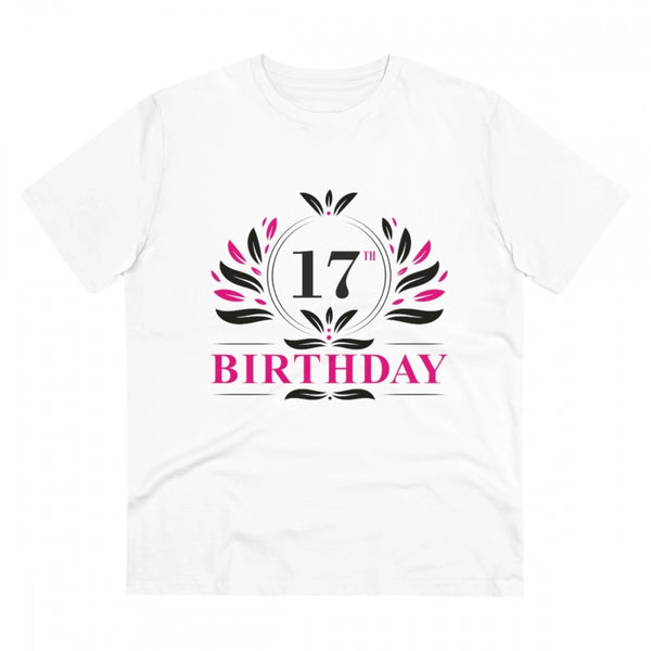 Men's PC Cotton 17th Birthday Printed T Shirt (Color: White, Thread Count: 180GSM)