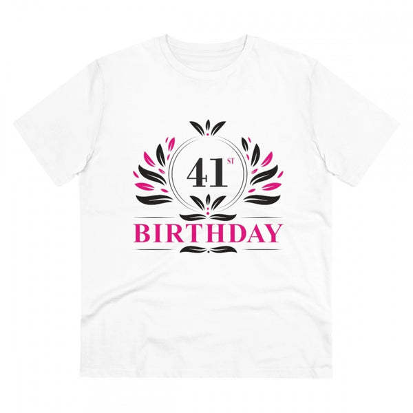 Men's PC Cotton 41st Birthday Printed T Shirt (Color: White, Thread Count: 180GSM)