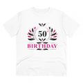 Men's PC Cotton 50th Birthday Printed T Shirt (Color: White, Thread Count: 180GSM)