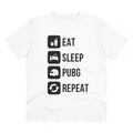 Men's PC Cotton Eat Sleep Pubg Repeat Printed T Shirt (Color: White, Thread Count: 180GSM)