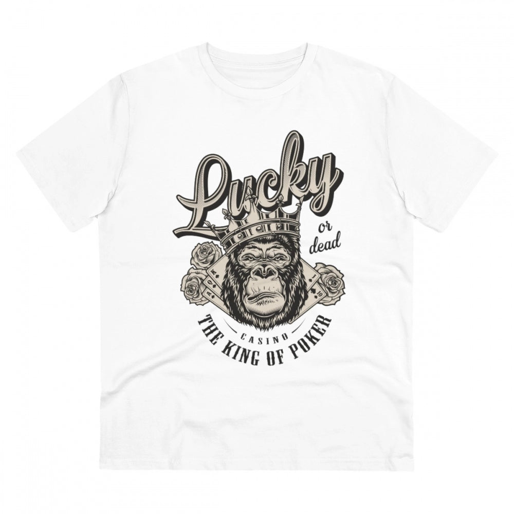 Men's PC Cotton Gorila Desing Printed T Shirt (Color: White, Thread Count: 180GSM)