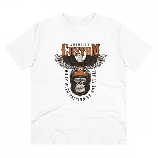 Men's PC Cotton Gorila Desing Printed T Shirt (Color: White, Thread Count: 180GSM)