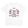 Men's PC Cotton 23rd Birthday Printed T Shirt (Color: White, Thread Count: 180GSM)