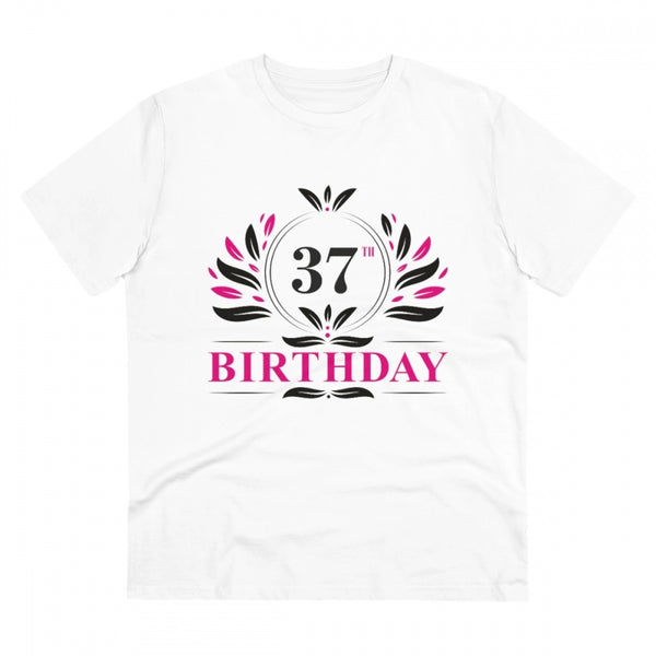 Men's PC Cotton 37th Birthday Printed T Shirt (Color: White, Thread Count: 180GSM)