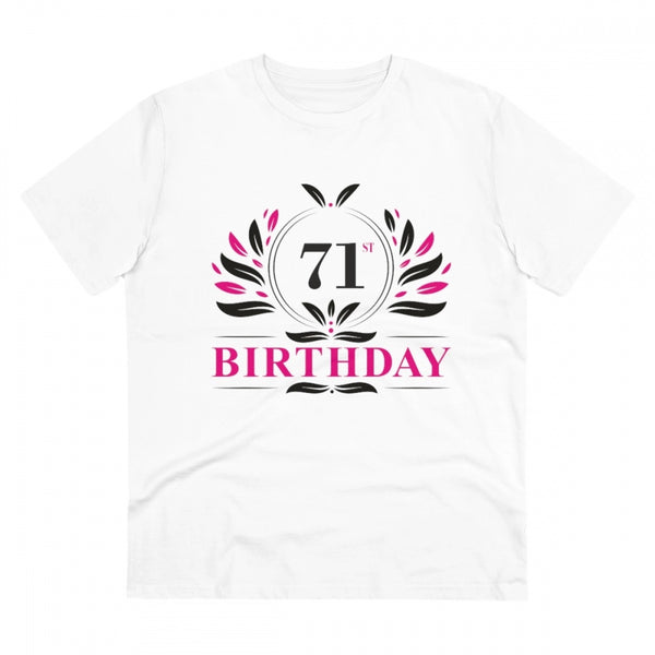 Men's PC Cotton 71st Birthday Printed T Shirt (Color: White, Thread Count: 180GSM)