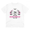 Men's PC Cotton 26th Birthday Printed T Shirt (Color: White, Thread Count: 180GSM)