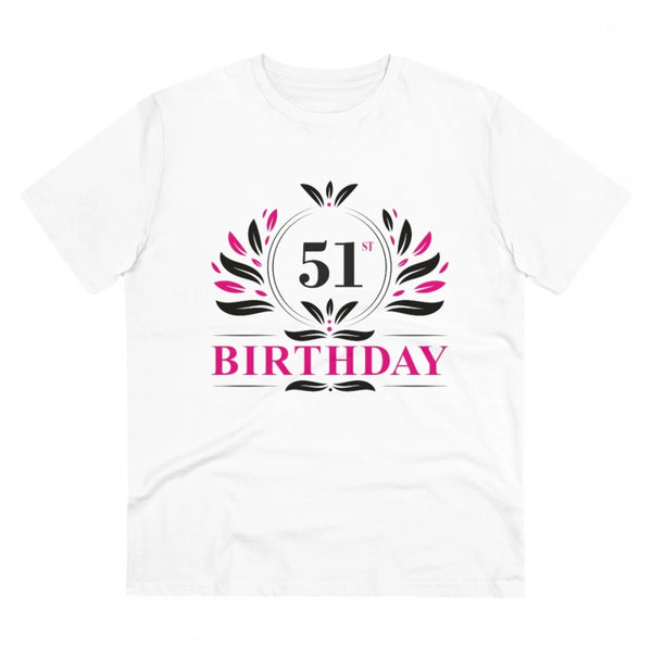 Men's PC Cotton 51st Birthday Printed T Shirt (Color: White, Thread Count: 180GSM)
