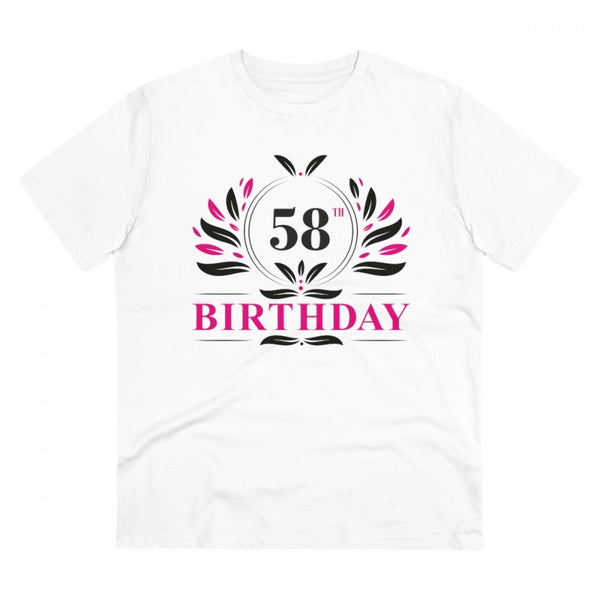 Men's PC Cotton 58th Birthday Printed T Shirt (Color: White, Thread Count: 180GSM)