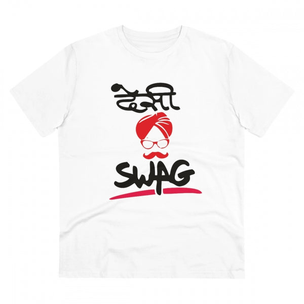 Men's PC Cotton Desi Swag Printed T Shirt (Color: White, Thread Count: 180GSM)