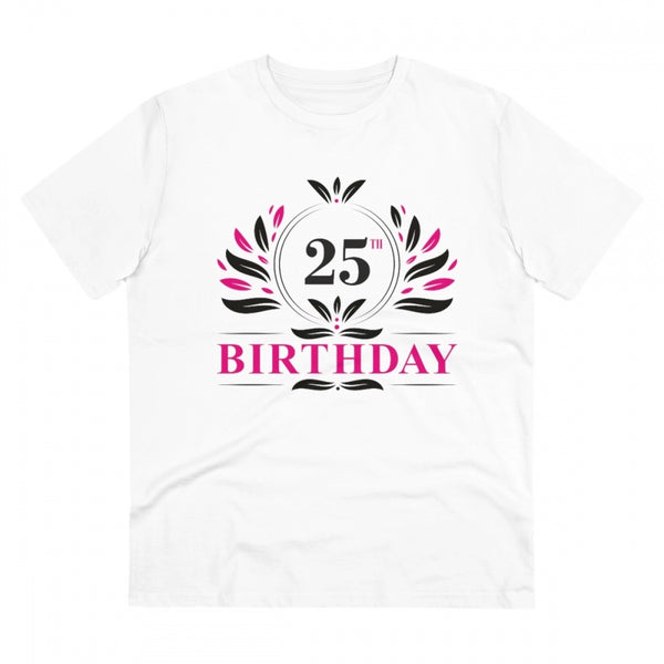 Men's PC Cotton 25th Birthday Printed T Shirt (Color: White, Thread Count: 180GSM)