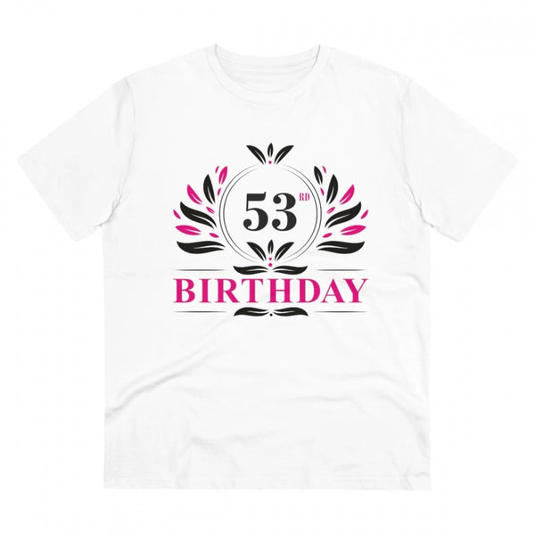 Men's PC Cotton 53rd Birthday Printed T Shirt (Color: White, Thread Count: 180GSM)