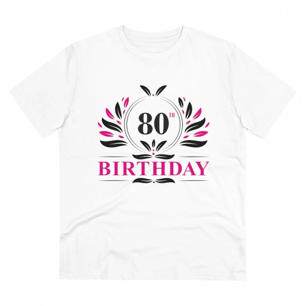 Men's PC Cotton 80th Birthday Printed T Shirt (Color: White, Thread Count: 180GSM)