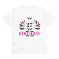 Men's PC Cotton 27th Birthday Printed T Shirt (Color: White, Thread Count: 180GSM)