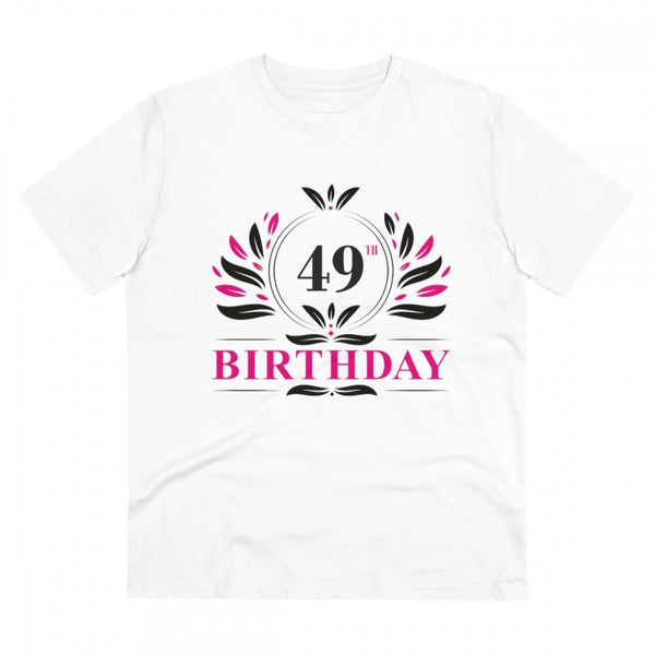 Men's PC Cotton 49th Birthday Printed T Shirt (Color: White, Thread Count: 180GSM)