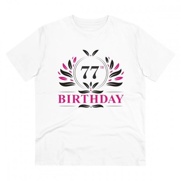 Men's PC Cotton 77th Birthday Printed T Shirt (Color: White, Thread Count: 180GSM)