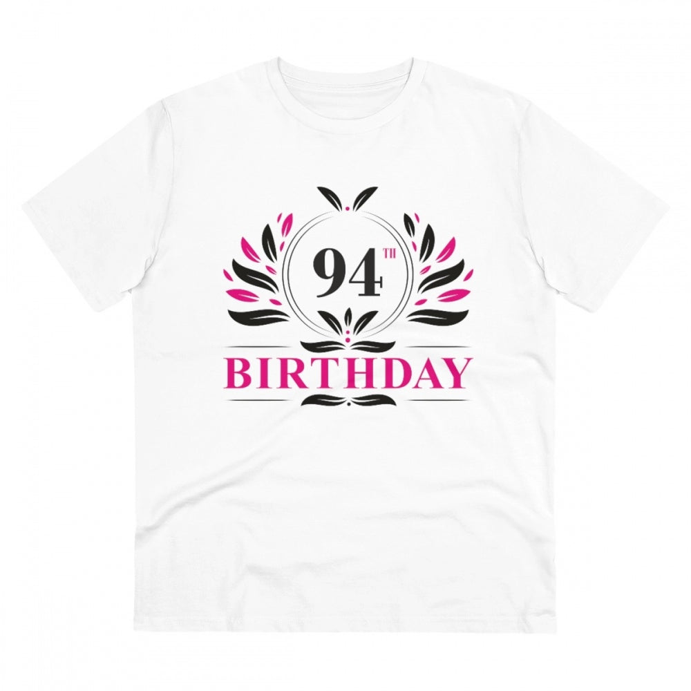 Men's PC Cotton 94th Birthday Printed T Shirt (Color: White, Thread Count: 180GSM)