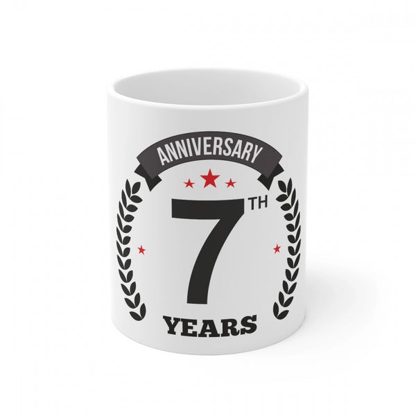 Ceramic 7th Anniversary Printed Coffee Mug (Color: White, Capacity:330ml)