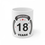 Ceramic 18th Anniversary Printed Coffee Mug (Color: White, Capacity:330ml)