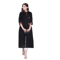 Women's Khadi Printed A Line Kurti   (Black, Khadi)