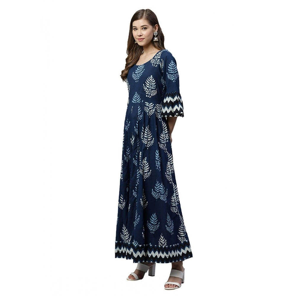 Women's Cotton   Printed Regular Kurti (Blue, Cotton  )