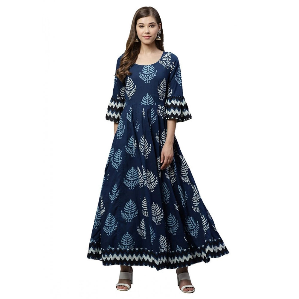 Women's Cotton   Printed Regular Kurti (Blue, Cotton  )