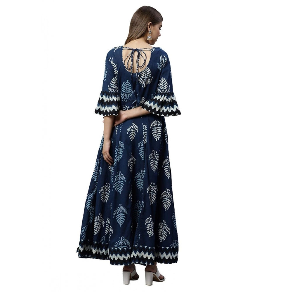 Women's Cotton   Printed Regular Kurti (Blue, Cotton  )
