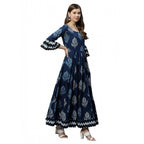 Women's Cotton   Printed Regular Kurti (Blue, Cotton  )