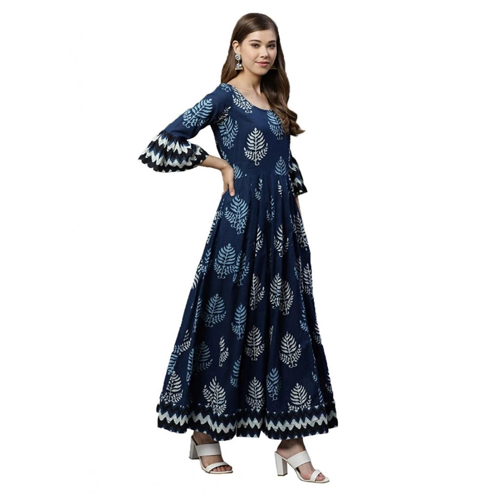Women's Cotton   Printed Regular Kurti (Blue, Cotton  )