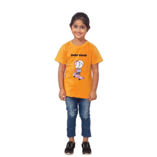 Girls Cotton Snow Board Half Sleeve TShirt (Mustard)