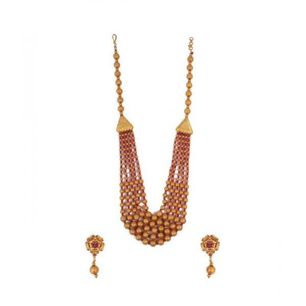 Women's Ethnic Five Layer Brass Mala With Crystal For Women And Girls (Red, Free Size)