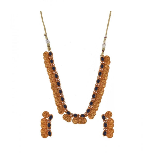 Women's Elegent Laxmi Coin Shape Jewellery Chowker Set (Blue, Free Size)