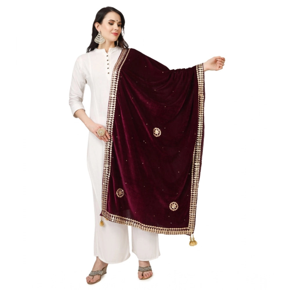 Women's Velvet Gotta Patti Dupatta (Purple, Length:  2.25 to 2.50 Mtr)