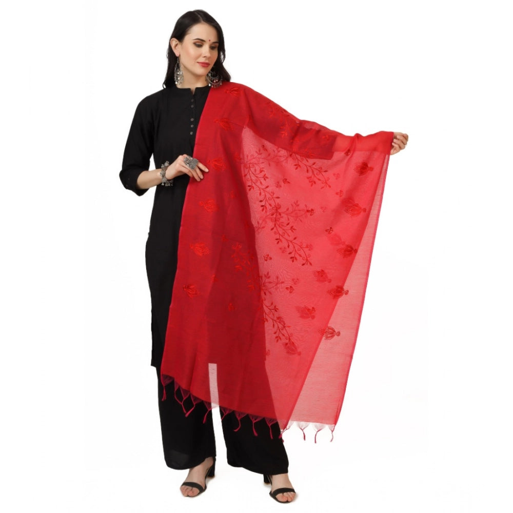 Women's Cotton Embroidered Dupatta (Red, Length:  2.25 to 2.50 Mtr)