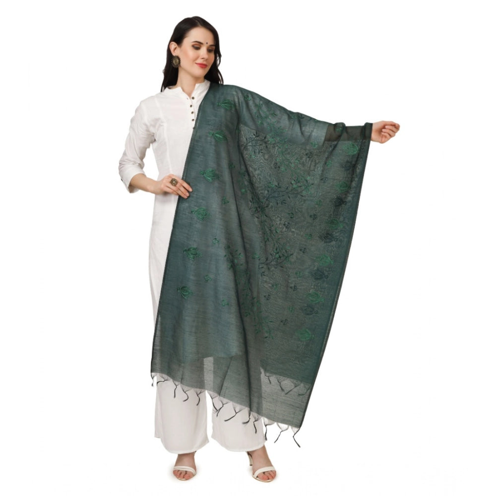 Women's Cotton Embroidered Dupatta (Green, Length:  2.25 to 2.50 Mtr)