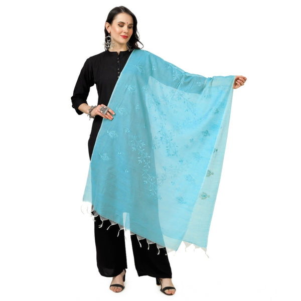 Women's Cotton Embroidered Dupatta (Aqua Blue, Length:  2.25 to 2.50 Mtr)